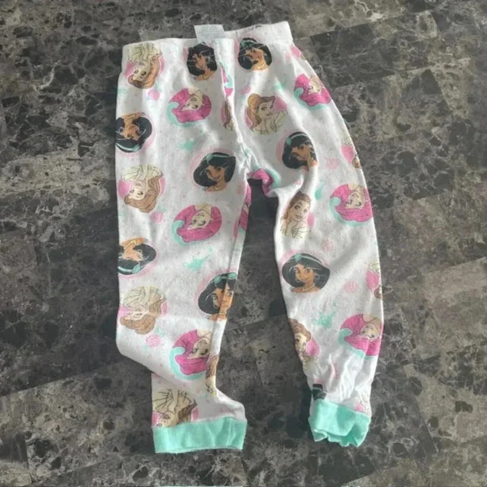 2 PC Girls Size 3T Disney Princess Cotton Pajama Set - Ariel, Belle, Jasmine